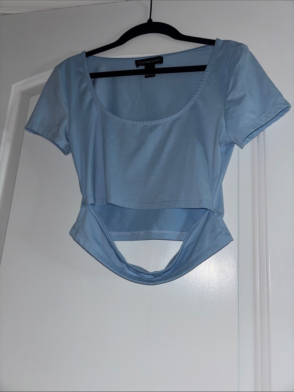 Streetwear Society Sky Blue Scoop Neck Cropped Top